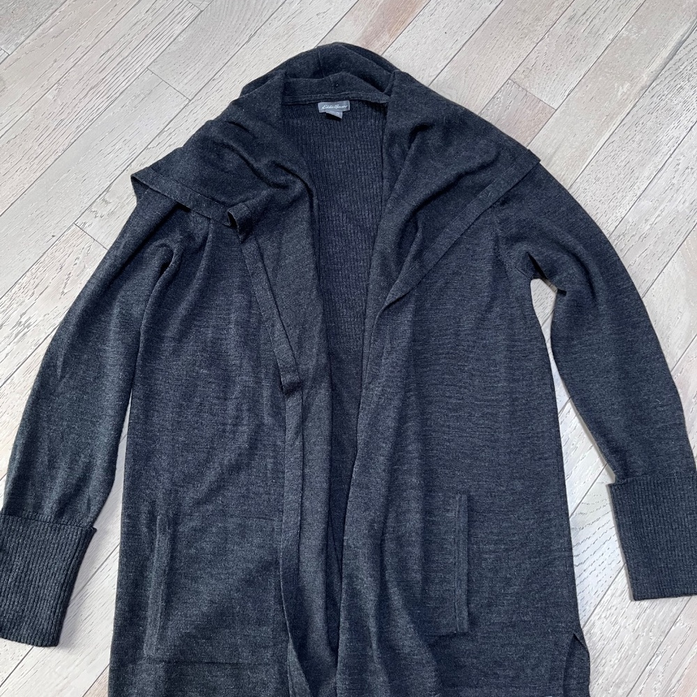 Eddie Bauer Waterfall Open Cardigan XL Charcoal/Gray Merino Wool Blend
